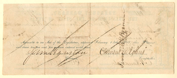 Sam Houston signed Treasury Warrant - 1860 dated Autograph Note